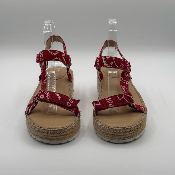 Nine West Glampin Red Bandana Print Espadrille Wedge Sandals Women 10.5M - Picture 5 of 11